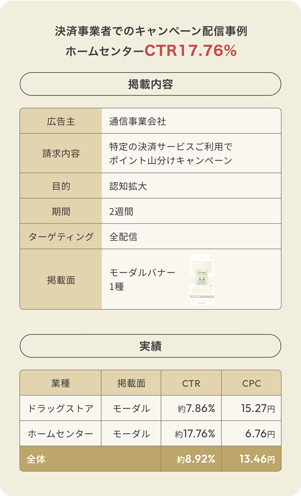 決算事業者のキャンペーン配信事例ホームセンターCTR17.76%