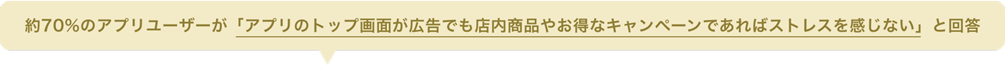 約70％のアプリユーザーが『アプリのトップ画面が広告でも店内商品やお得なキャンペーンであればストレスを感じない』と回答